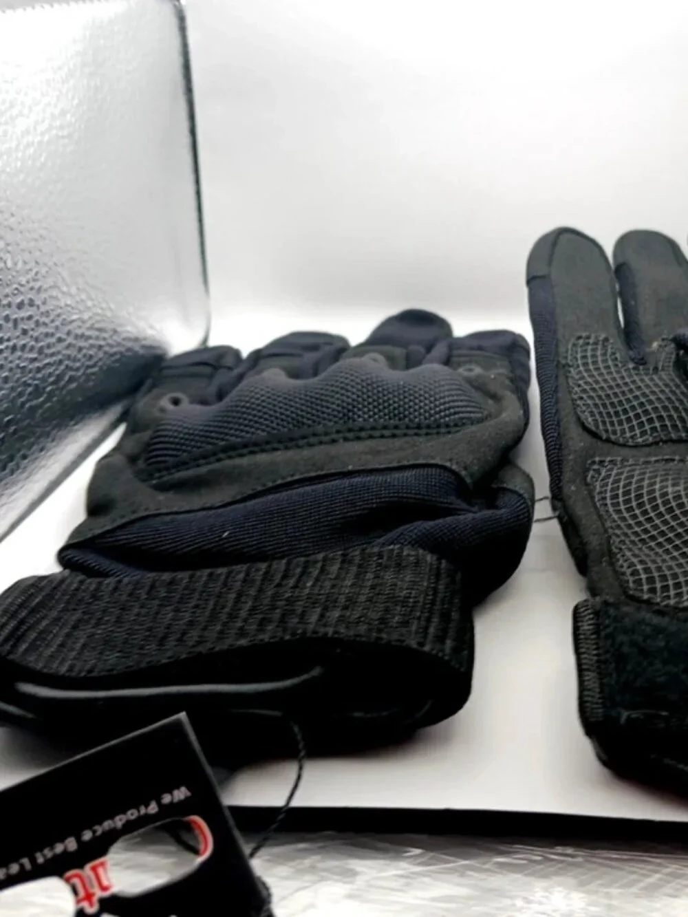 Goth Leather + Nylon Black Full Finger  Gloves Unisex New